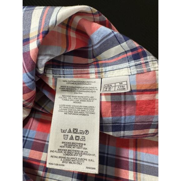 Brooks Brothers Plaid  Short Sleeve Button Up Chest Logo Size Medium Red White - Picture 6 of 9